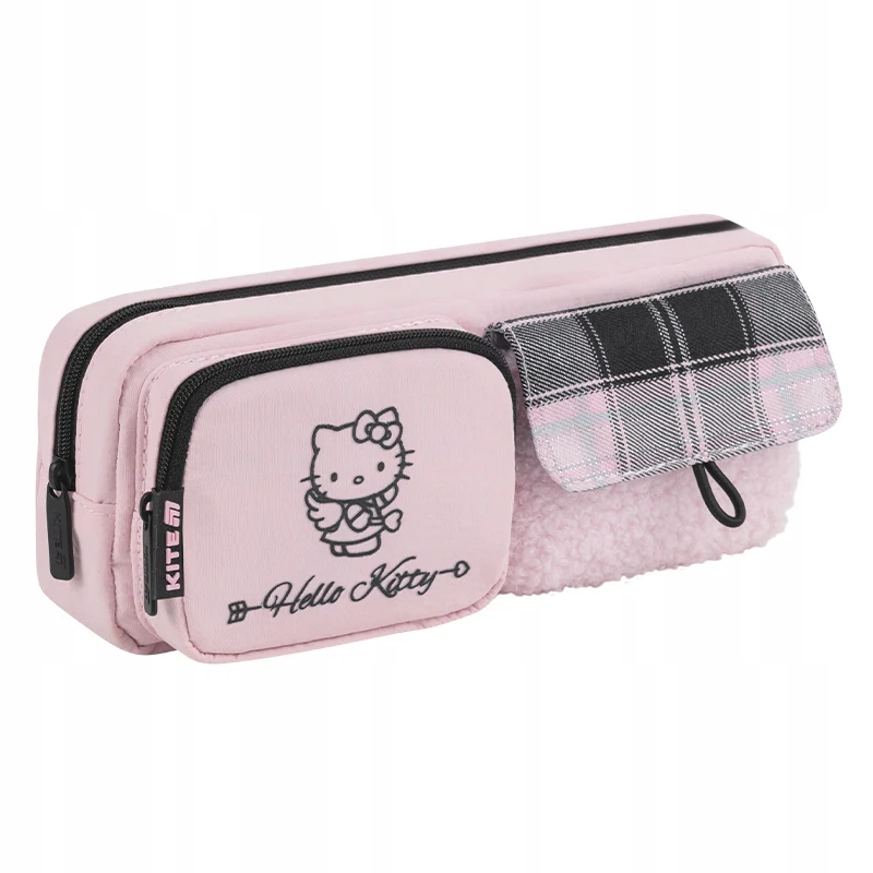 Piórnik Kite Hello Kitty różowy saszetka z pluszowej tkaniny i dodatkowymi kieszeniami