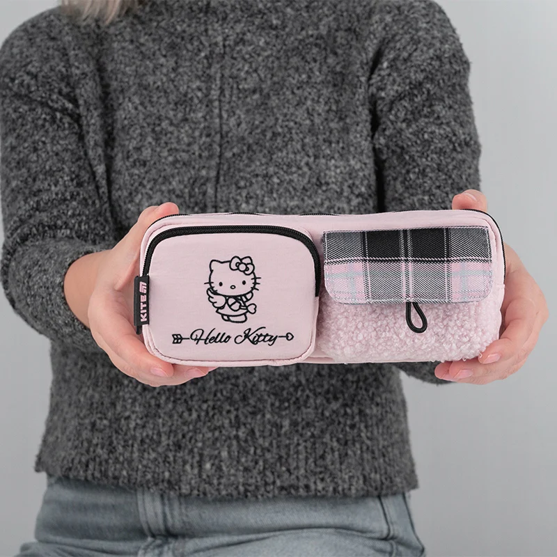Piórnik Kite Hello Kitty różowy saszetka z pluszowej tkaniny i dodatkowymi kieszeniami - Image 2