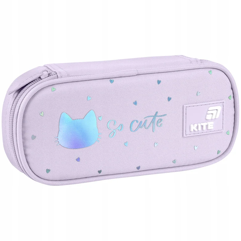 Piórnik Kite So Cute z kotkiem holograficzny usztywniany saszetka z organizerem