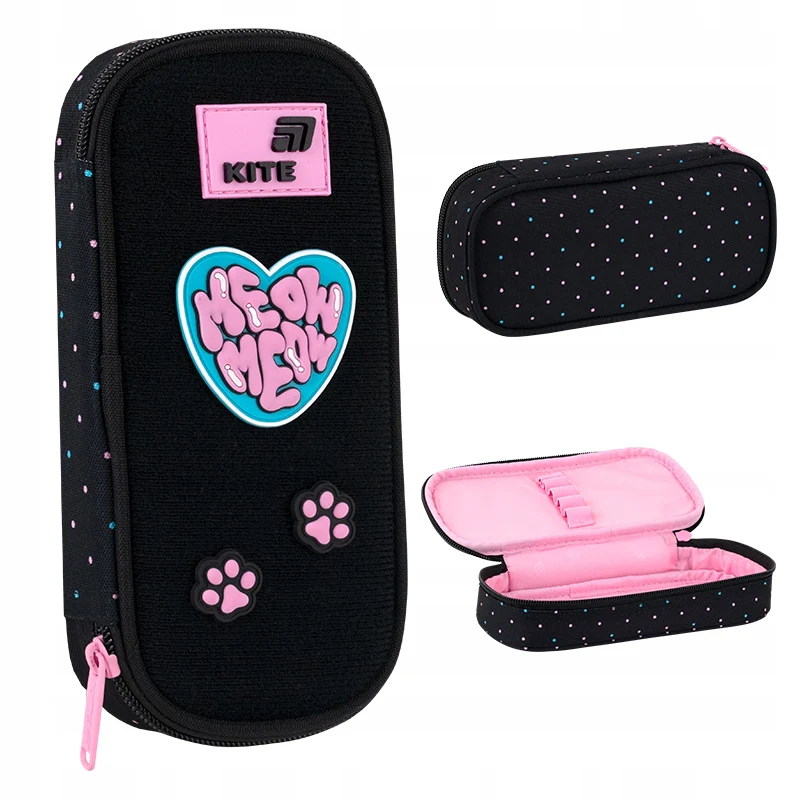 Piórnik Kite Pretty Kitty czarny usztywniany ze zdejmowanymi naszywkami dla dziewczynki - Image 7