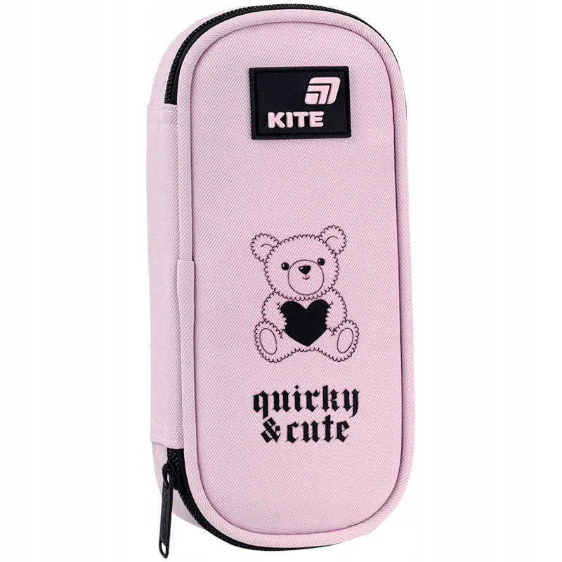 Piórnik Kite Quirky&Cute różowy usztywniany z misiem dla dziewczynki