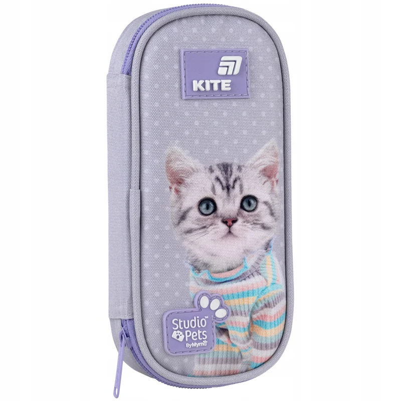 Piórnik Kite Studio Pets usztywniany z kotkiem saszetka z organizerem dla dziewczynki
