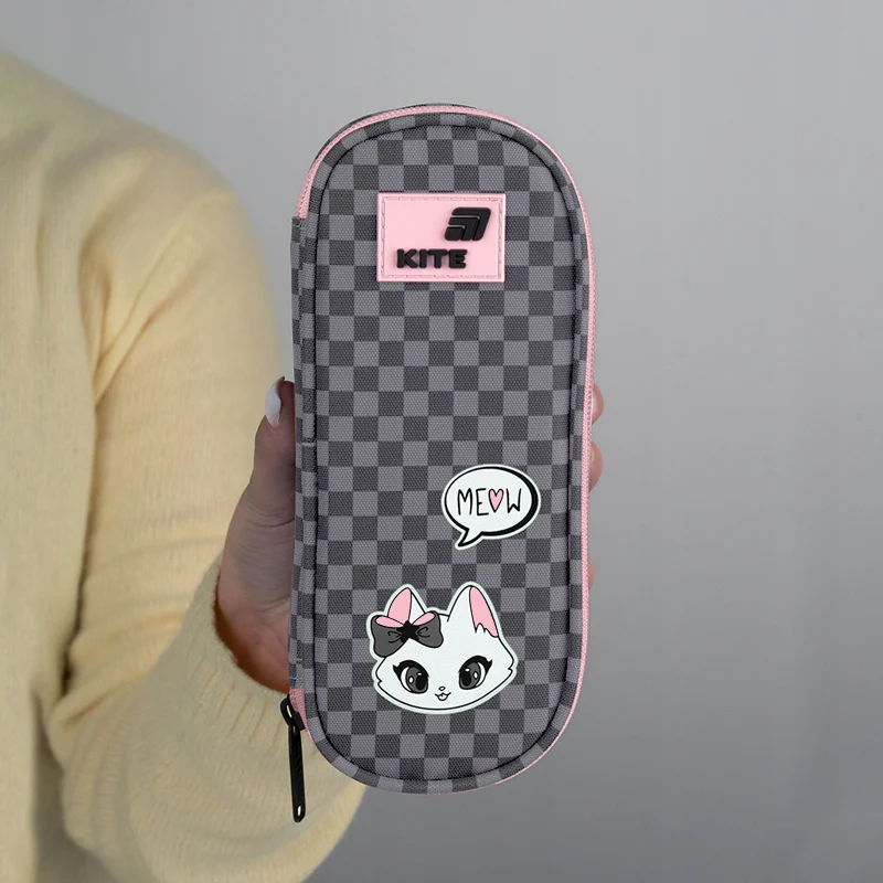Piórnik saszetka z organizerem dla dziewczynki w kratkę Kite Meow - Image 2