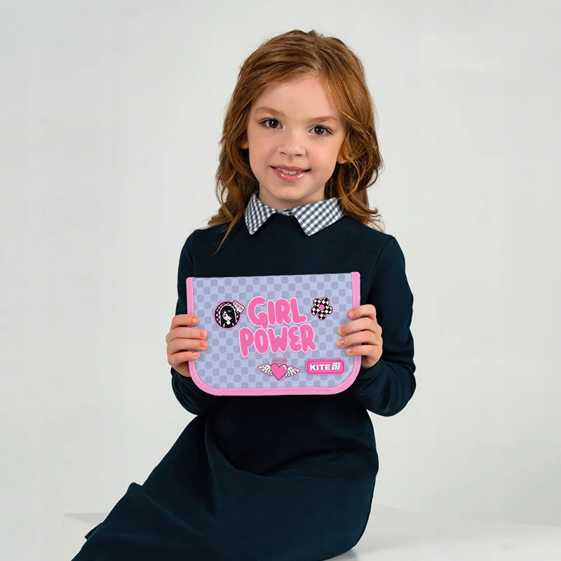 Piórnik szkolny Kite Girl Power w kratkę rozkładany z jedną klapką dla dziewczynki - Image 2