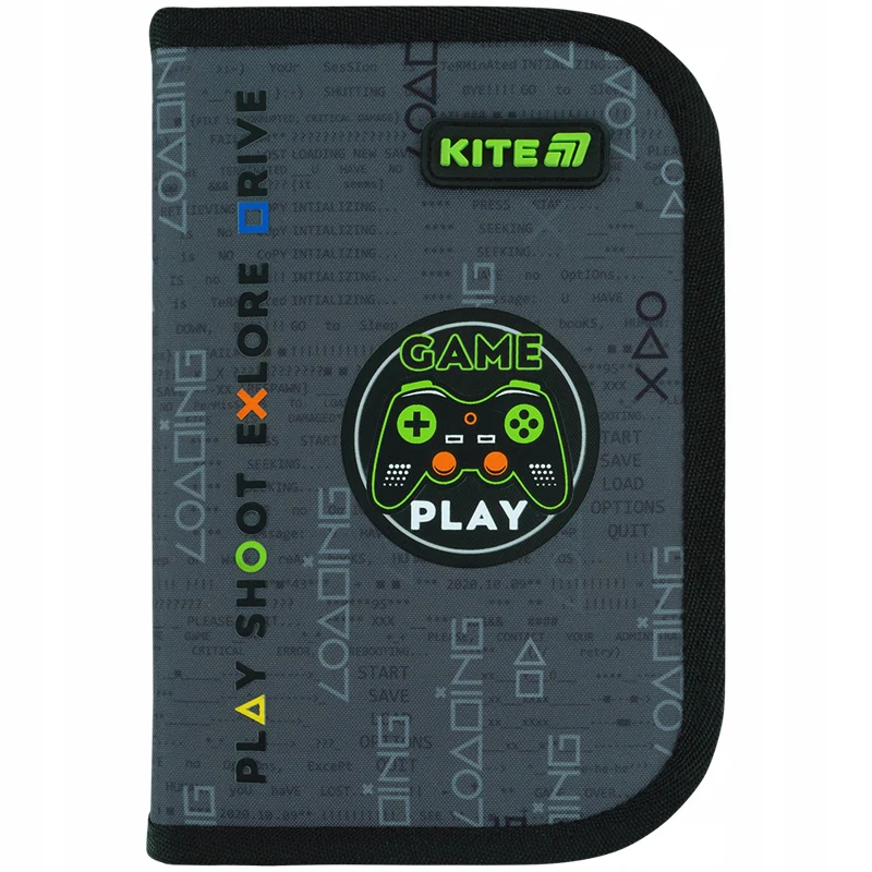 Piórnik szkolny rozkładany dla chłopców szary dwuklapkowy Game Kite