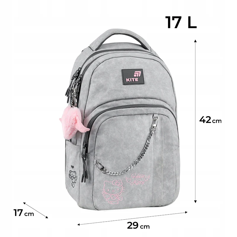 Stylowy plecak młodzieżowy szkolny Kite Hello Kitty z łańcuszkiem i brelokiem 9-12 lat - Image 3