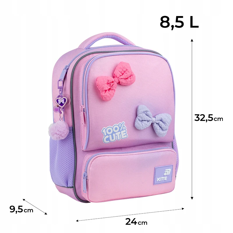 Plecak przedszkolny z kokardkami boczne kieszenie dla dziewczynki 4-7 lat Kite Cute - Image 3