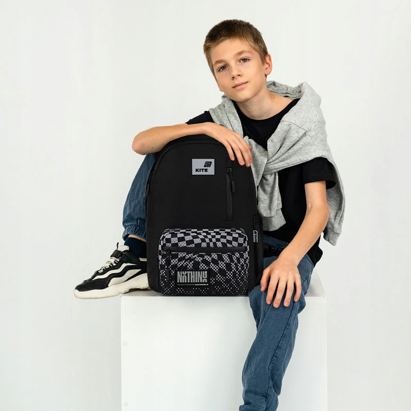 Plecak szkolny młodzieżowy Kite Education teens Nothing Impossible czarny z organizerem i systemem Air Comfort - Image 15