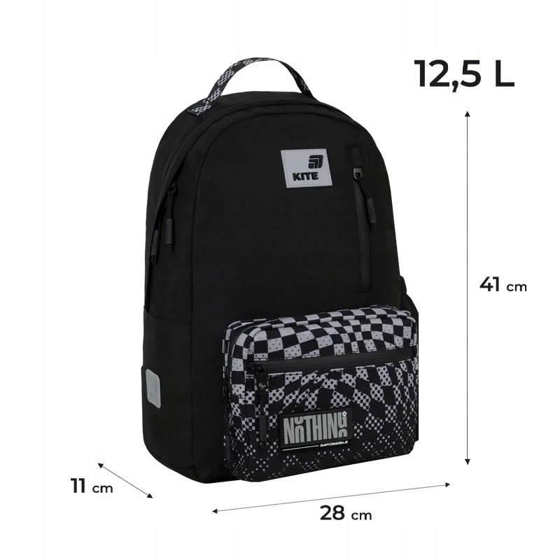Plecak szkolny młodzieżowy Kite Education teens Nothing Impossible czarny z organizerem i systemem Air Comfort - Image 3