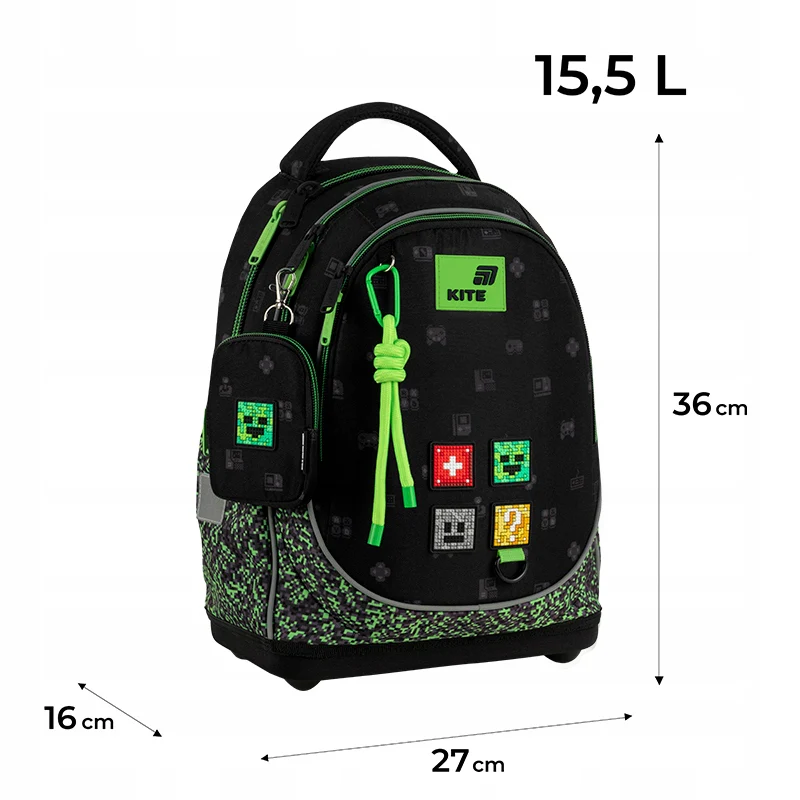 Plecak szkolny Kite Pixel czarny ortopedyczny dla chłopca klasa 1-4 - Image 4
