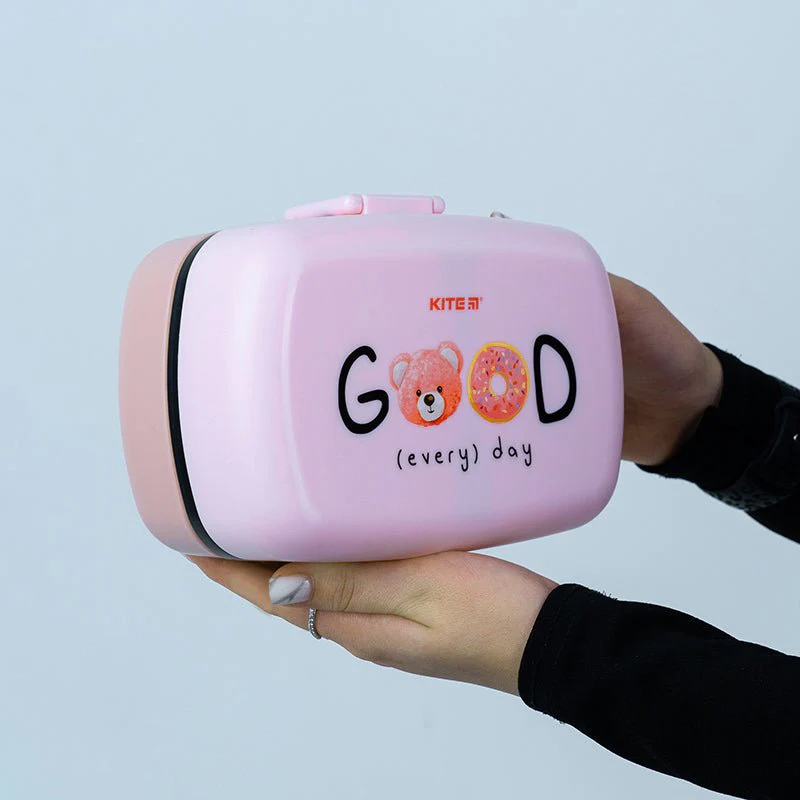 Lunchbox różowy 2 komory ze sztućcami 1150 ml - Image 4