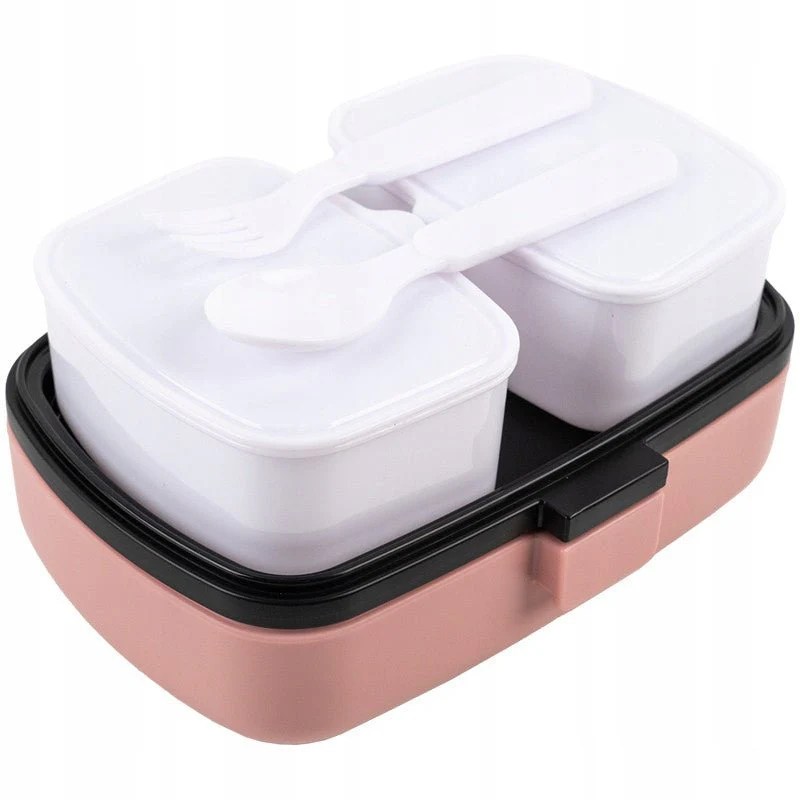 Lunchbox różowy 2 komory ze sztućcami 1150 ml - Image 6