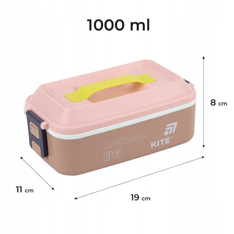 Śniadaniówka 1000 ml z przegrodą i sztućcami Kite różowy - Image 3
