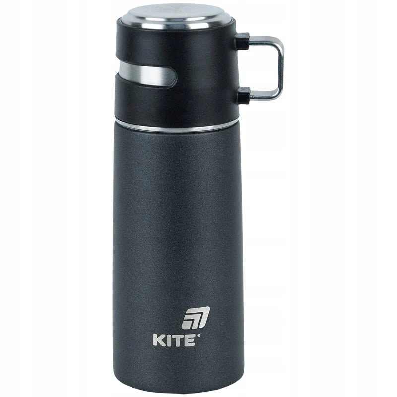 Termos z kubkiem dla dzieci metalowy czarny 350 ml Kite