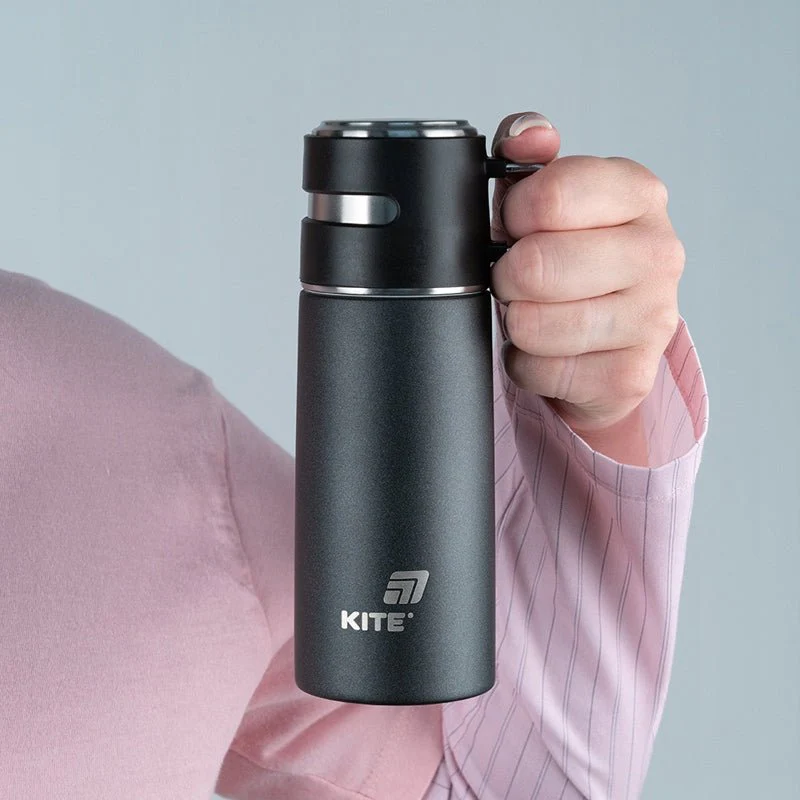 Termos z kubkiem dla dzieci metalowy czarny 350 ml Kite - Image 3