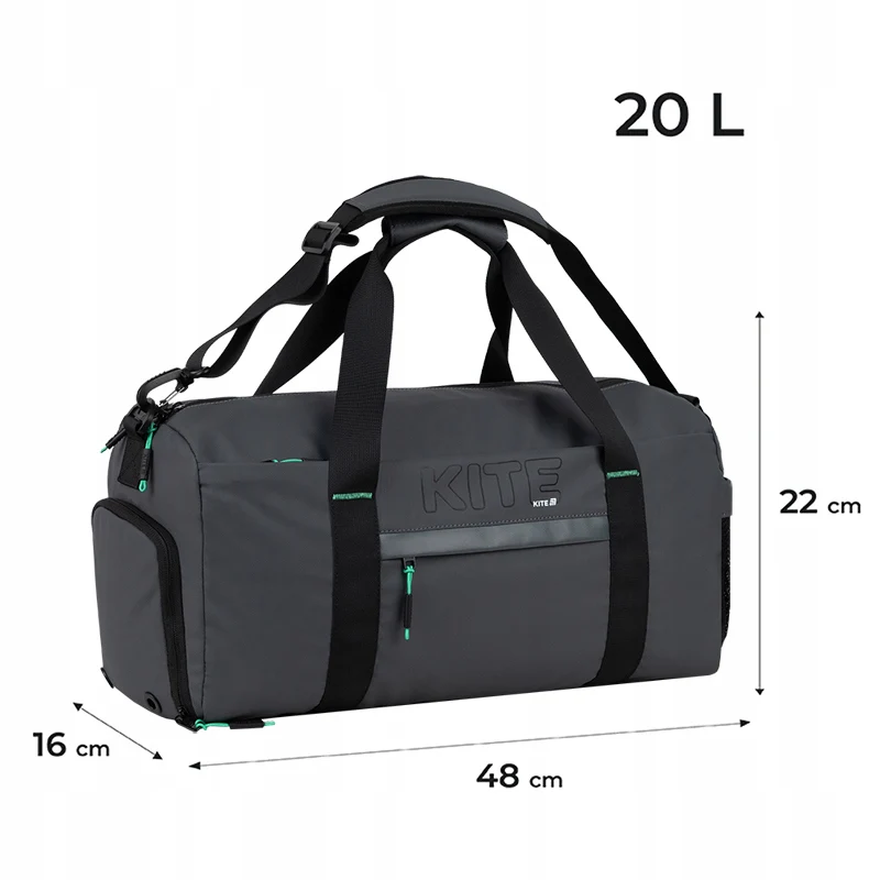 Torba sportowa szara młodzieżowa treningowa podróżna z kieszenią na buty Kite - Image 4