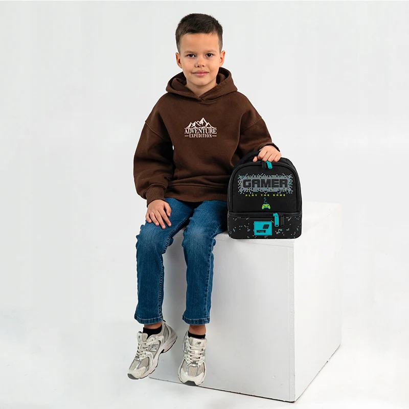 Torba termiczna dwukomorowa czarna na lunchbox dla chłopca Kite Game - Image 2