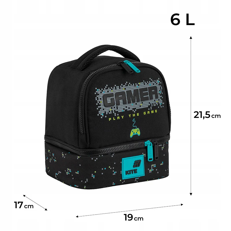Torba termiczna dwukomorowa czarna na lunchbox dla chłopca Kite Game - Image 3