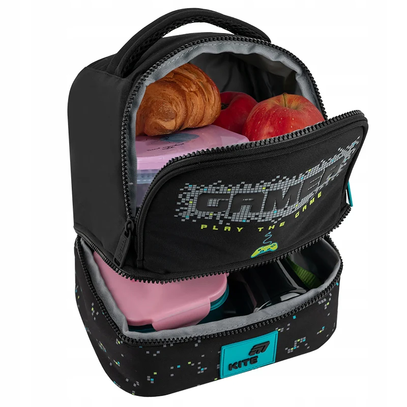 Torba termiczna dwukomorowa czarna na lunchbox dla chłopca Kite Game - Image 4
