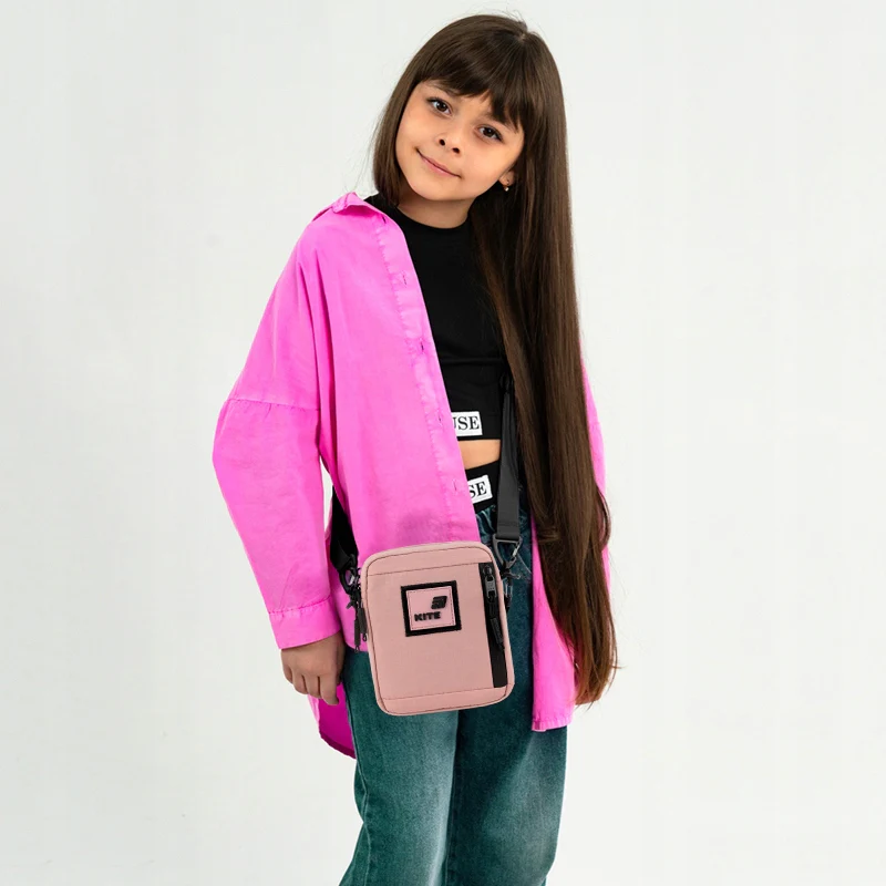 Torebka crossbody różowa dla dziewczynek nerka saszetka Kite z jeansu - Image 2