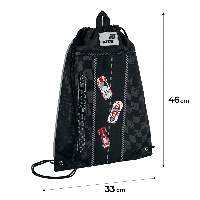 Worek na buty do szkoły dla chłopca czarny z kieszenią dodatkową auta Kite - Image 3
