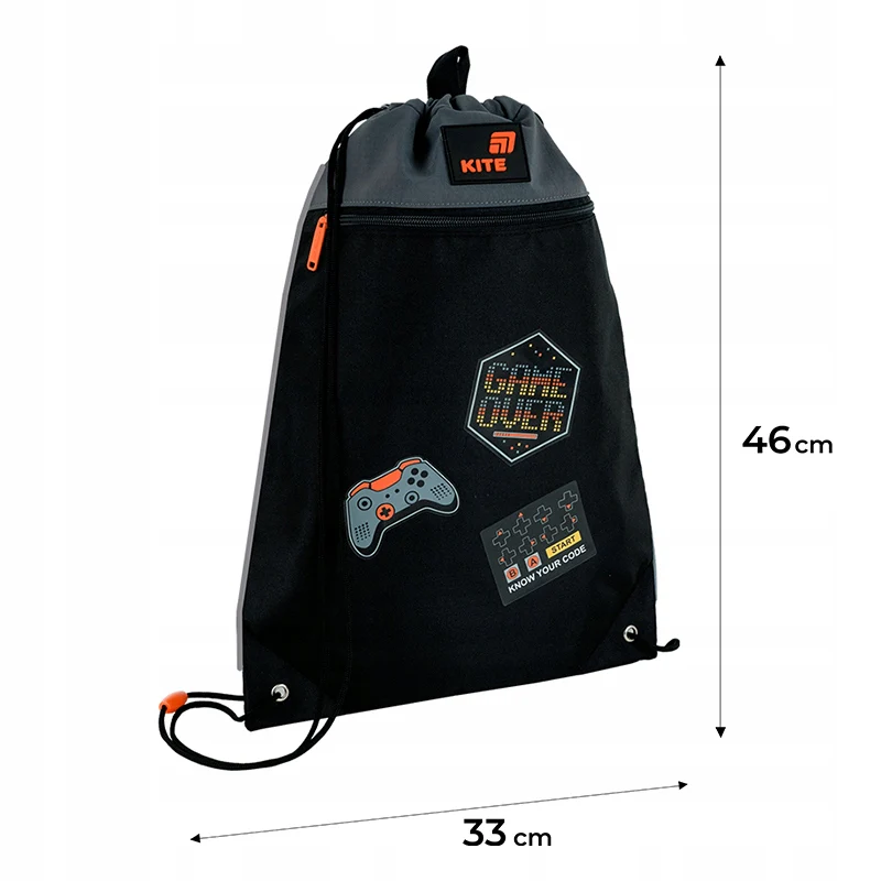 Worek na obuwie dla chłopca, czarny z dodatkową kieszenią na zamek Game Zone Kite - Image 3