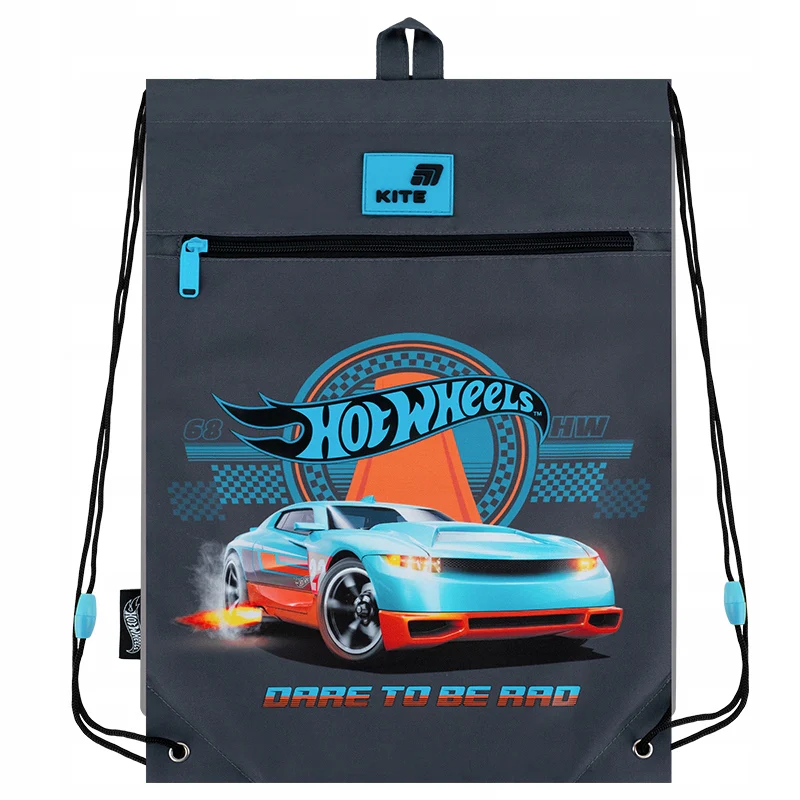 Worek na obuwie Kite Hot Wheels dla chłopca, szary z kieszenią na zamek