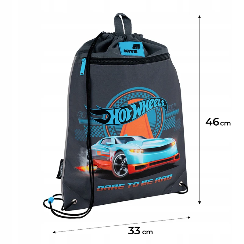 Worek na obuwie Kite Hot Wheels dla chłopca, szary z kieszenią na zamek - Image 3